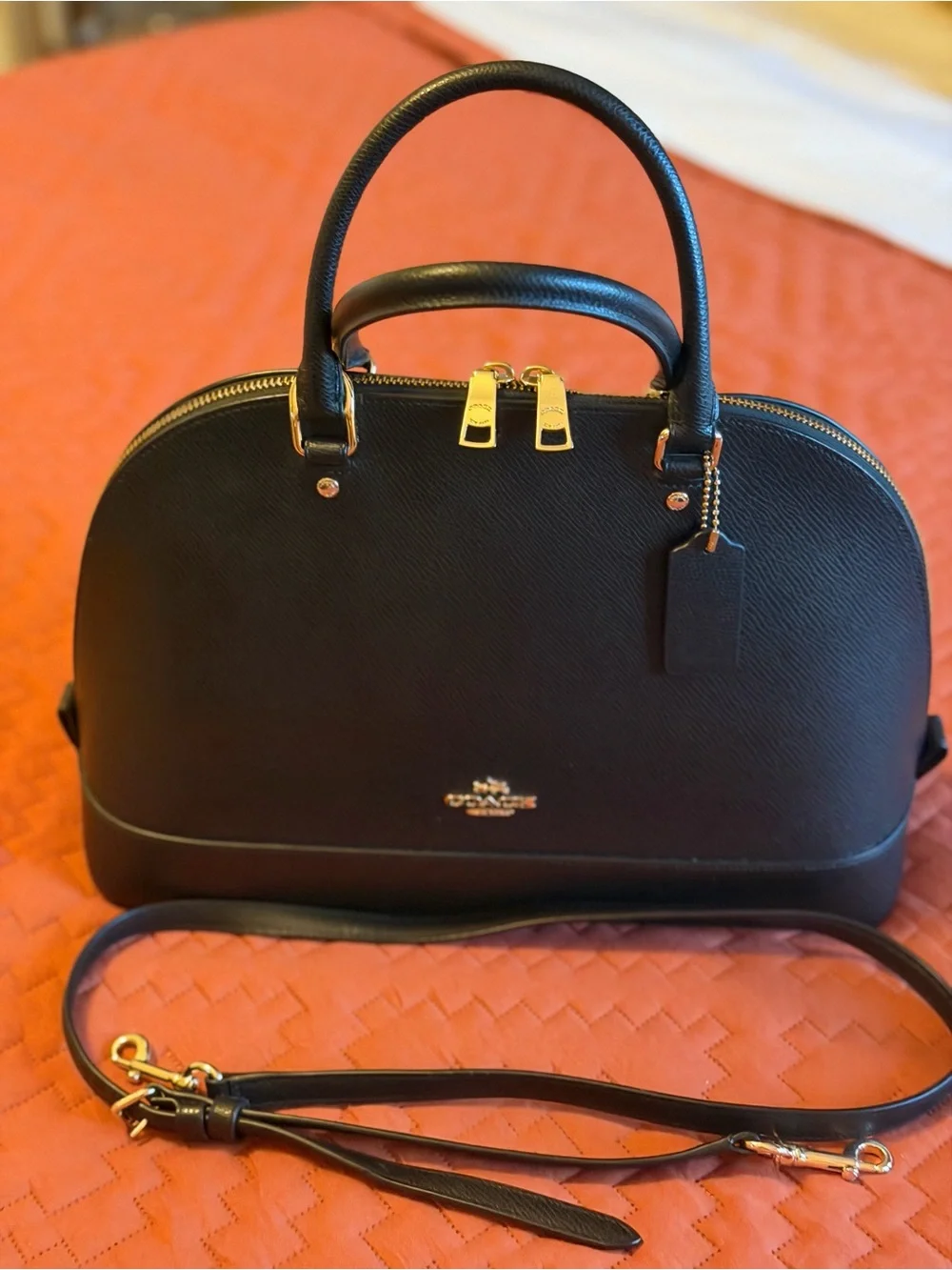 Coach Black Saffiano Dome Satchel with Gold Hardware